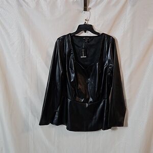 Ashley Stewart  Faux Leather Peplum Top sz 18/20 Black  NWT